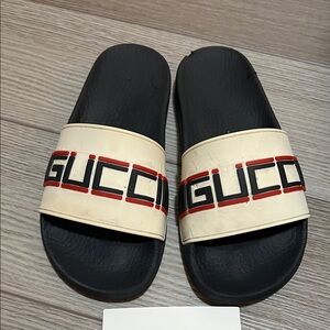 Gucci Black and Cream Logo Slides